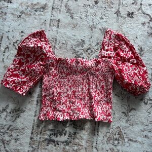 Anthropologie Red and White Textured Top